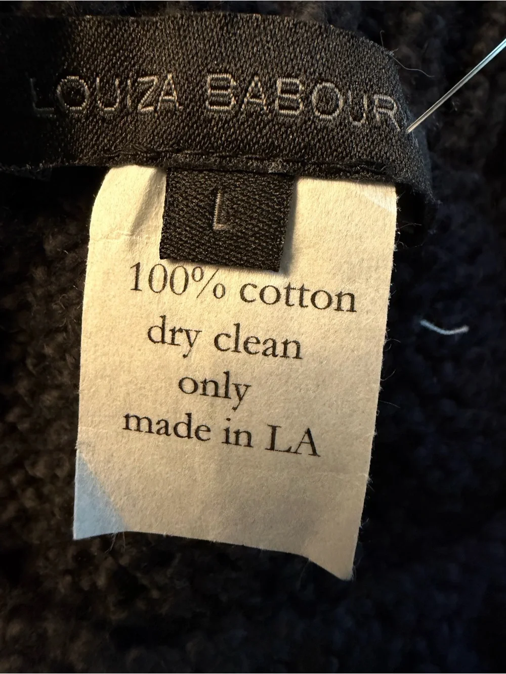 Louiza Babouryan sweater black 100% cotton size L oversize pullover knit sweater